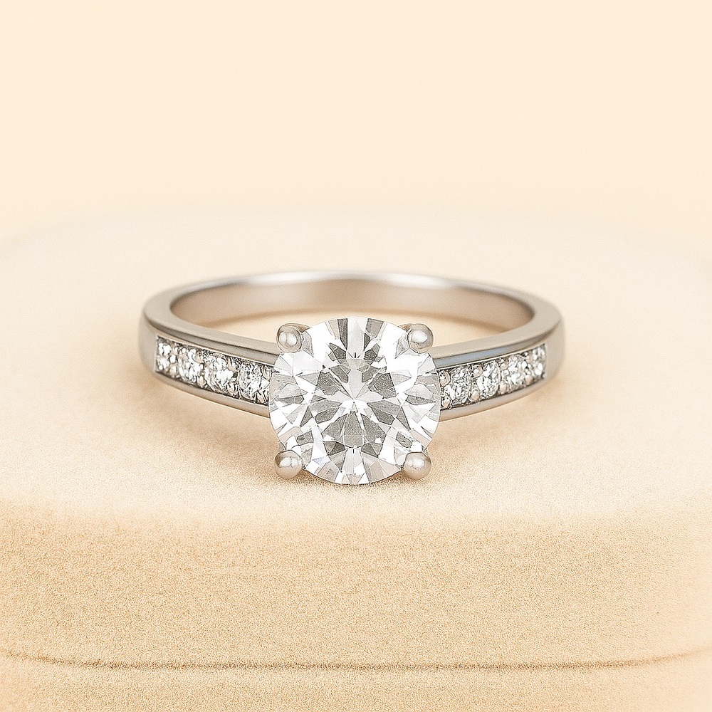 Moissanite Engagement Ring 1.5ct Round Cut Pave Band D VVS1